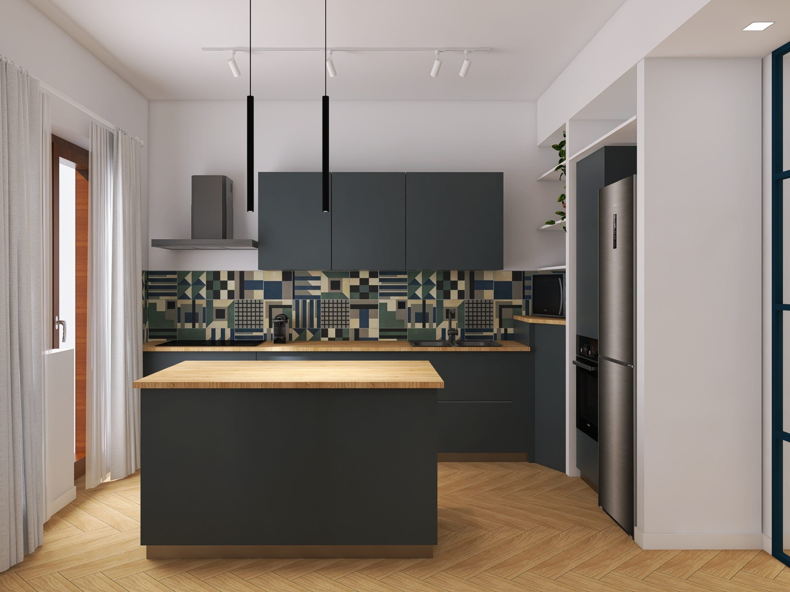 cucina con vetrata