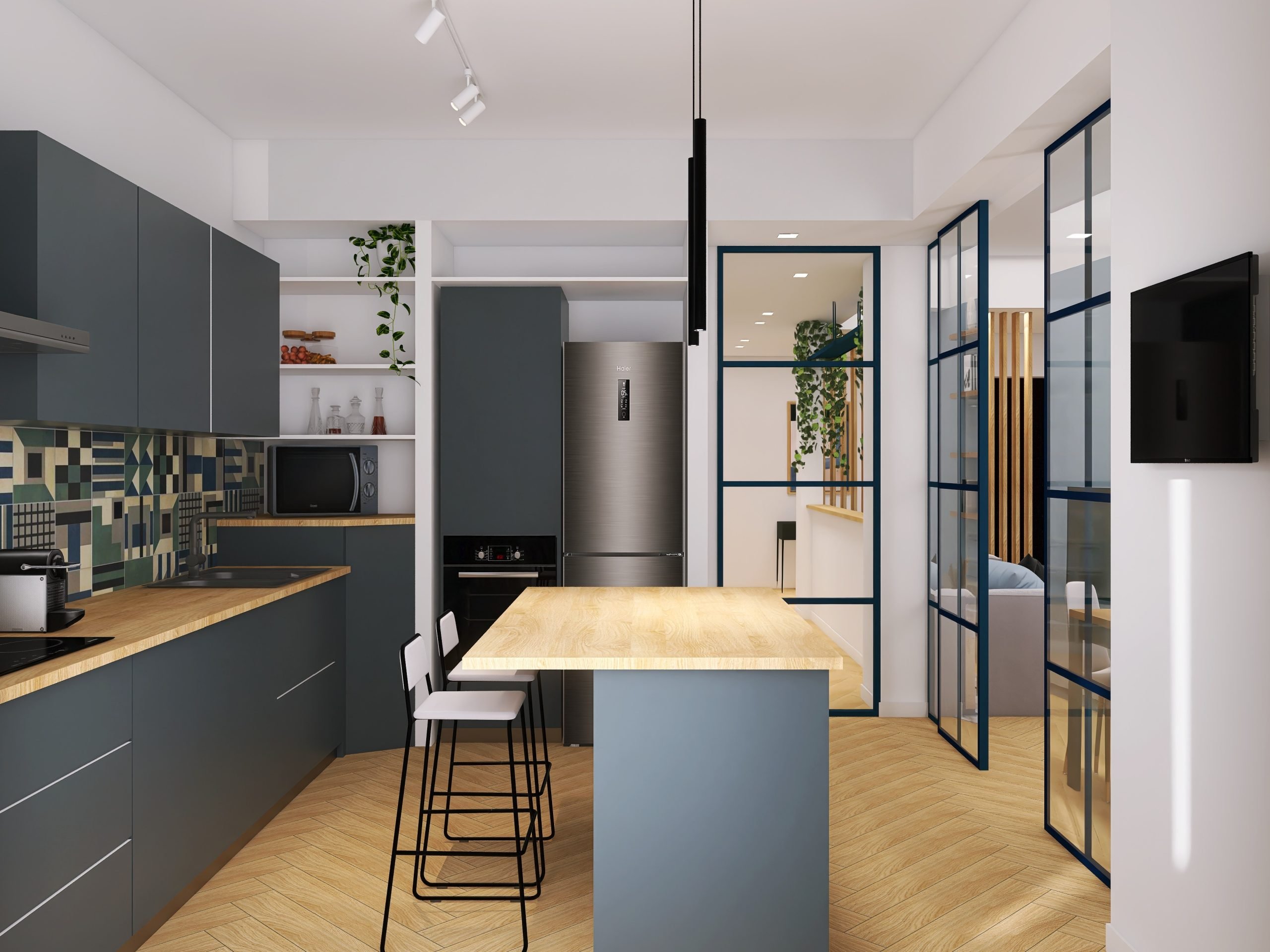 cucina con vetrata